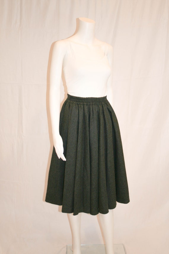 Vintage Valentino Miss V Charcoal Wool Gathered Sk