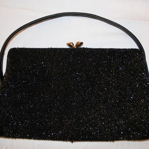 Vintage 1950s Walborg Black Beaded Handbag, Purse, Evening Bag