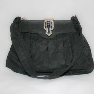 Vintage Black Faille Deco Clasp Evening Bag