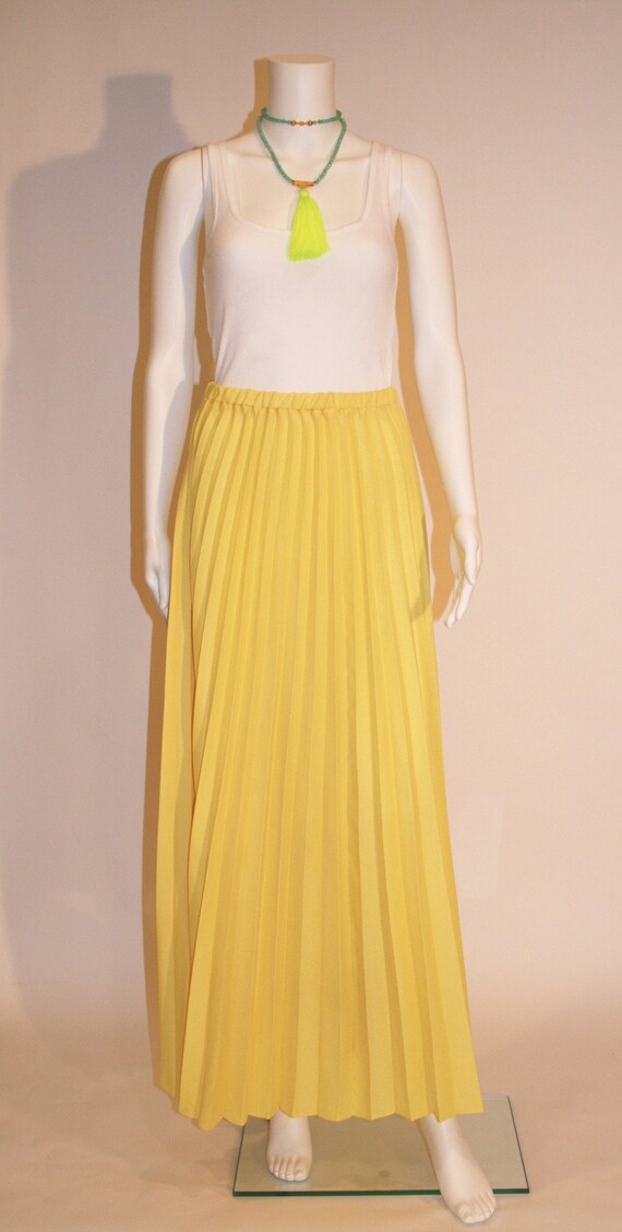 Vintage 1970s Pleated Sunny Yellow Maxi Skirt - image 1