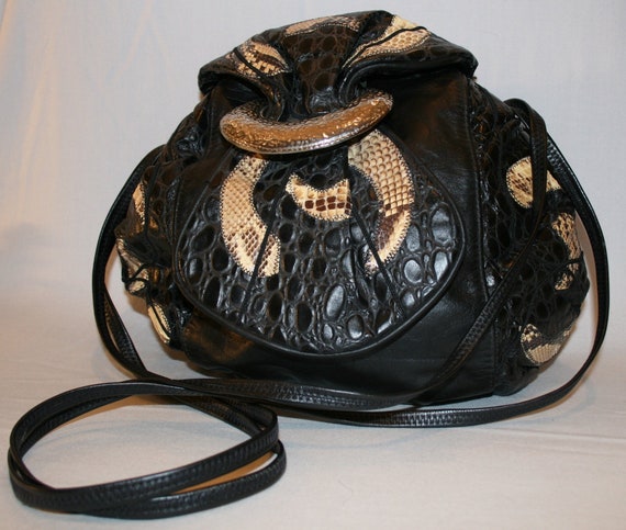 Vintage 1980s Leather & Reptile Patchwork Purse - image 6