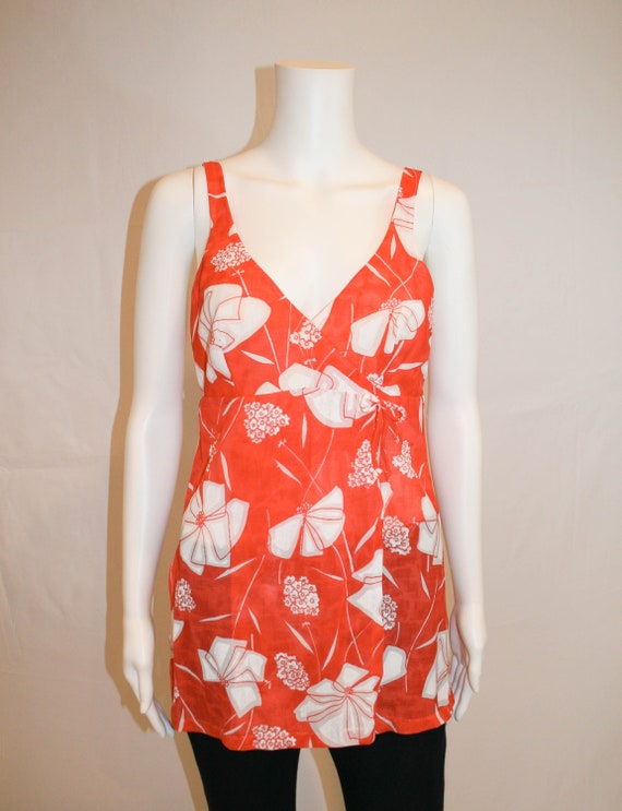 Vintage 1960s Red and White Mod Floral Top