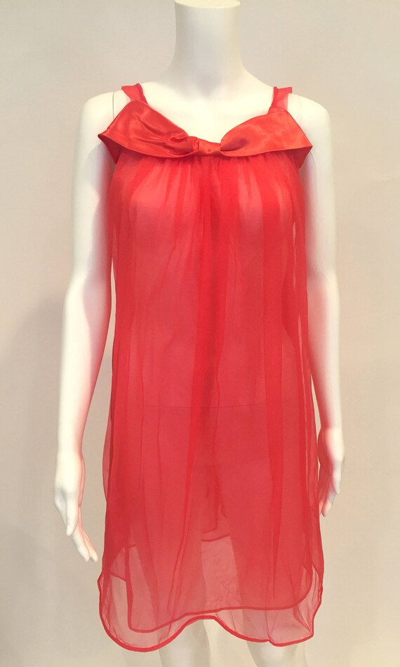 Vintage Red Sheer Short Nightgown, Baby Doll Night