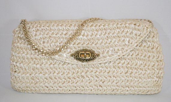 Vintage Cream Raffia Handbag - image 2