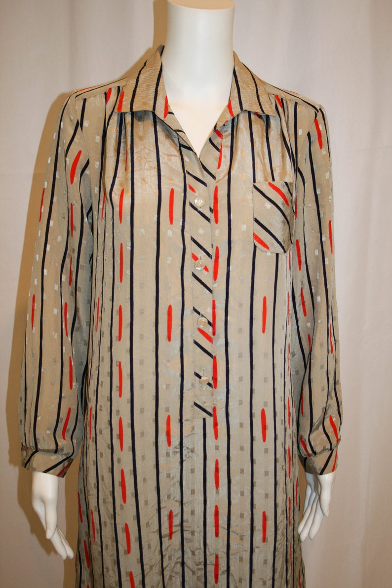 Vintage 1970s Shirtwaist Naby and Red Graphic Pattern image 4