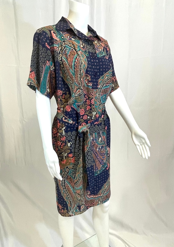 1980s Leslie Fay Paisley and Floral Shift Dress