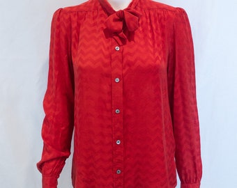 Vintage Red Chevron Silk Blouse