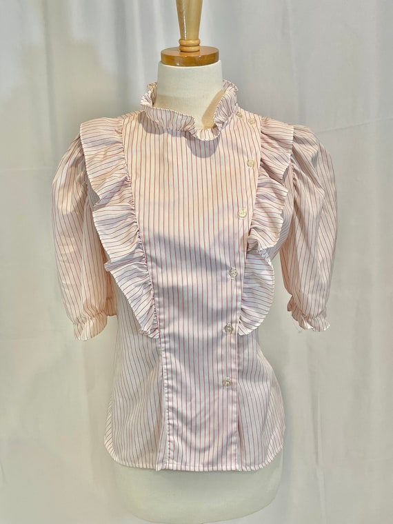 Vintage 1970s Ruffled Candy Stripe Blouse by Frit… - image 1