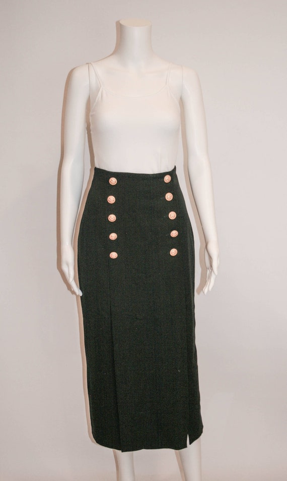 Vintage Louis Feraud High Waisted Black Wool Skirt