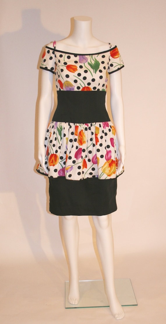 Vintage Floral 80's Peplum Dress by A.J. Bari - image 1