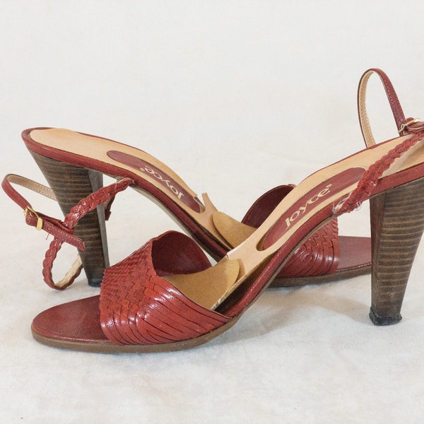 Vintage Joyce Reed Woven Leather High Heel Sandals