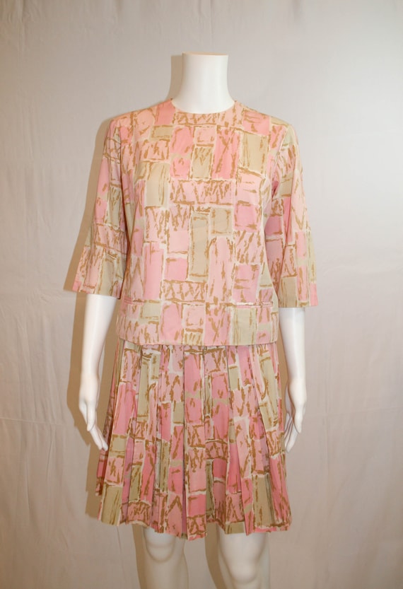 Vintage 1960s Pleated Skirt and Blouse Set