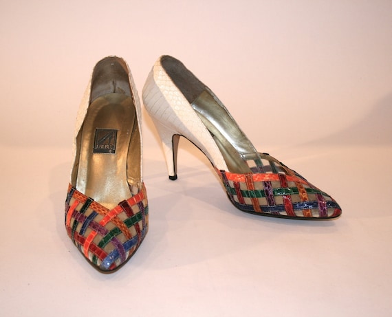 Vintage J. Rene Multi Color Snakeskin Strap Shoe - image 1