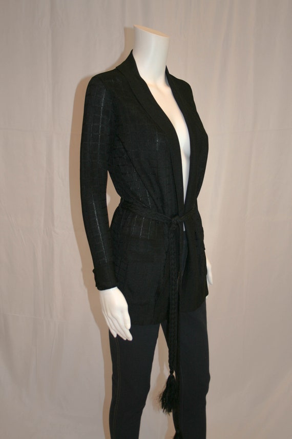 Vintage Black Open Cardigan with Braided Belt - image 1