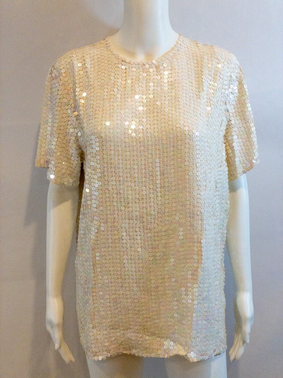 Vintage Diane Gilman Iridescent Sequin Short Slee… - image 1