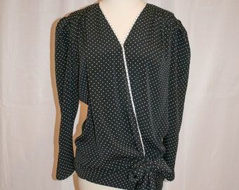 Vintage Black and White Dot Wrap Blouse