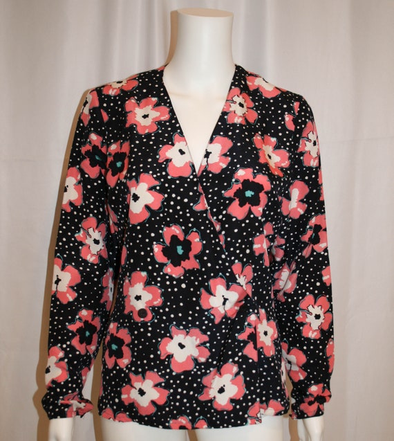 Vintage Silk Floral Wrap Blouse by Jane Justin - image 1