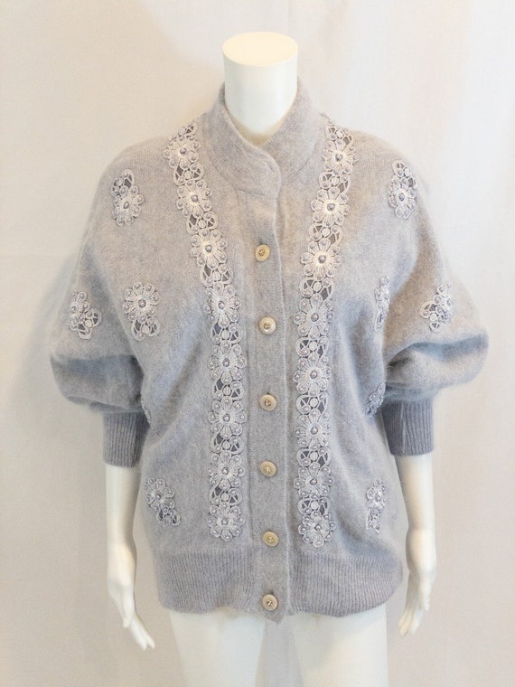 Vintage Gray Belldini Angora Beaded Sweater