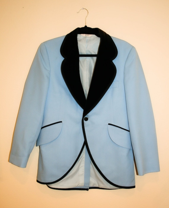 Vintage 1970s Baby Blue Chevron Textured Tuxedo Ja