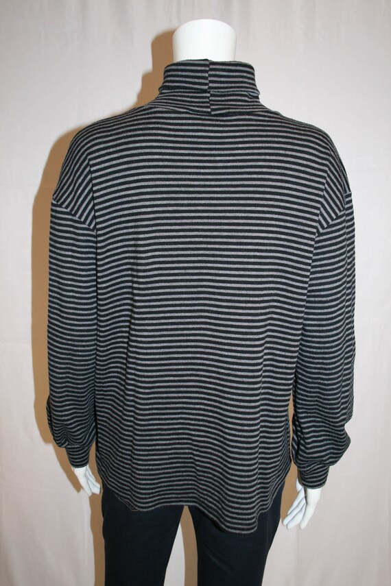 Bill Blass Cotton Black and Gray Turtleneck Blouse - image 3