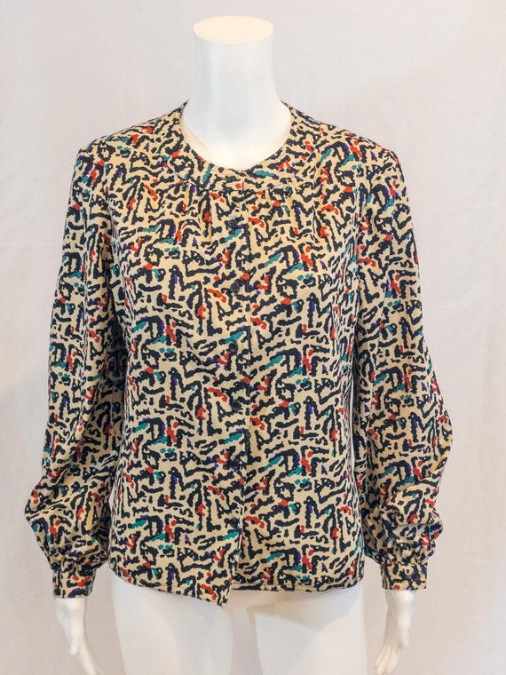 1970s Modern Print Graphic Print Blouse