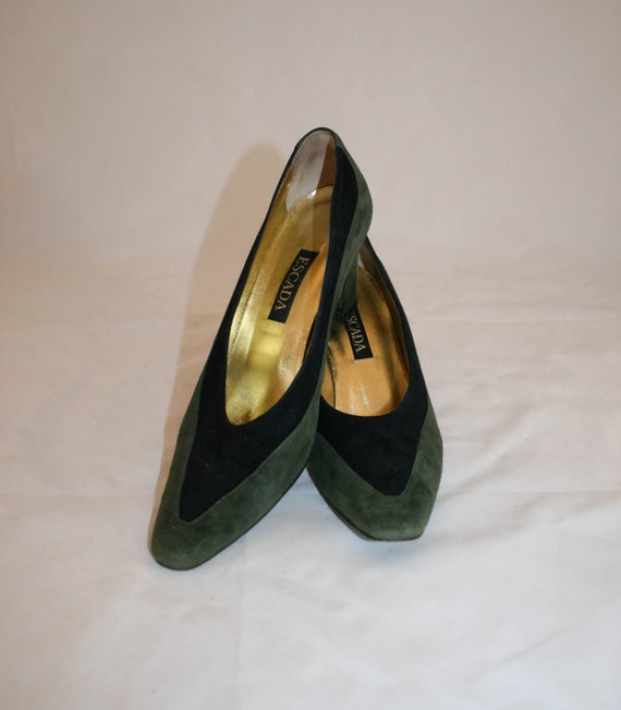 Vintage Escada Suede Black and Olive Pump Shoe