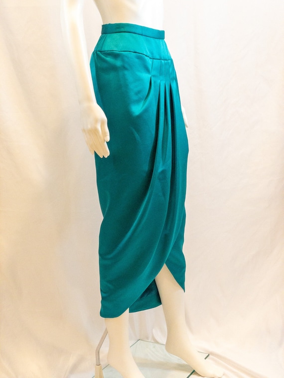 Vintage Victor Costa Turquoise Satin Draped Tulip 