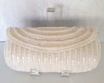 Vintage White Fully Beaded Clutch Handbag, Bridal Special Occasion Clutch