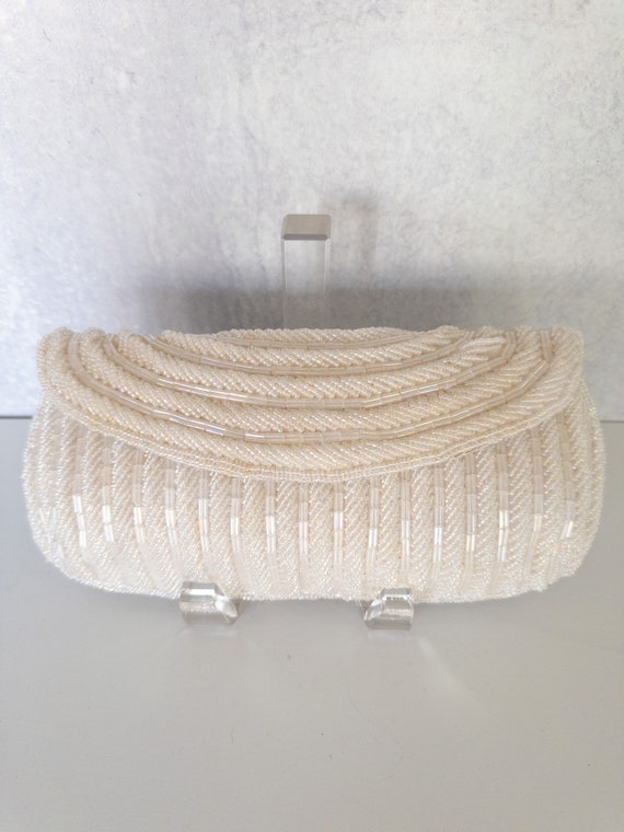 Vintage White Fully Beaded Clutch Handbag, Bridal 