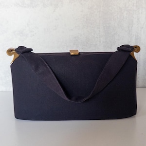 1940s Art Deco Style Black Faille and Gold Metal Vintage Handbag
