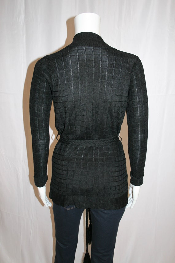 Vintage Black Open Cardigan with Braided Belt - image 4