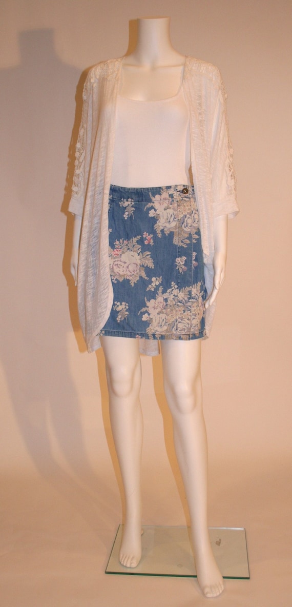 Vintage 1980s Lizwear Floral Denim Skort