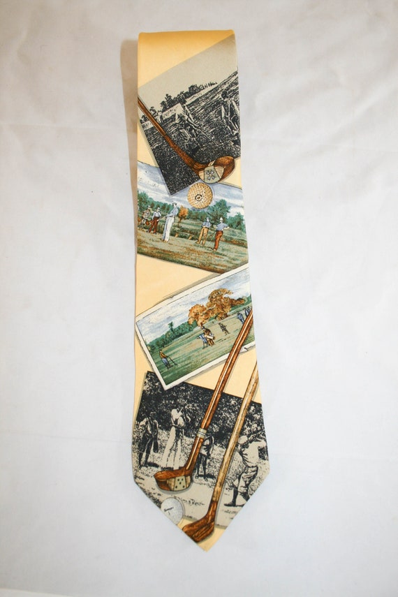 1980s Golf Themed Silk Necktie