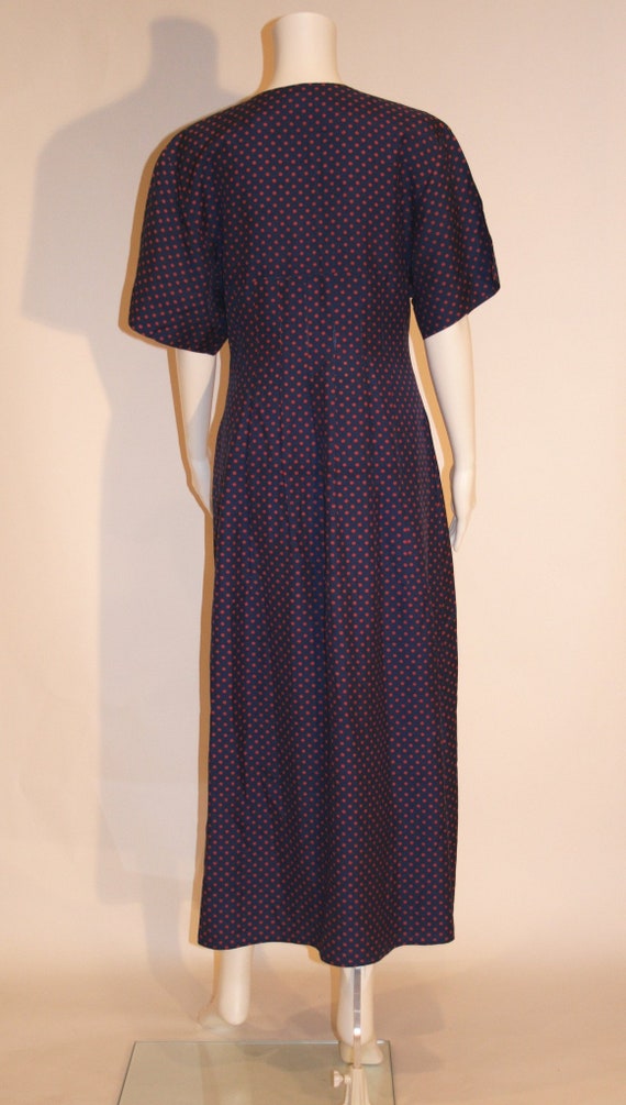 Vintage Albert Nipon Silk Navy with Red Polka Dot… - image 3