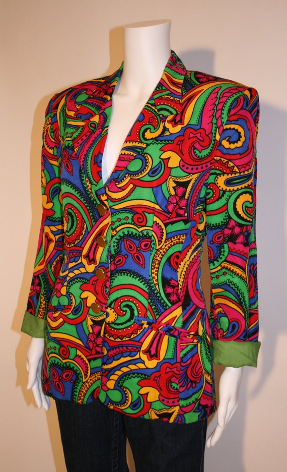 Vintage Psychedelic Patterned 80s TEMPO Paris Bla… - image 2