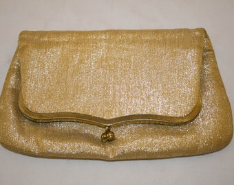 Vintage 1960s Morris Moskowitz Gold Lame Evening Bag/ Clutch