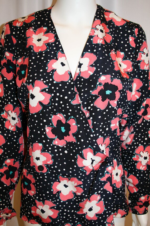 Vintage Silk Floral Wrap Blouse by Jane Justin - image 2