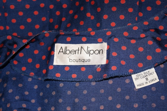 Vintage Albert Nipon Silk Navy with Red Polka Dot… - image 4