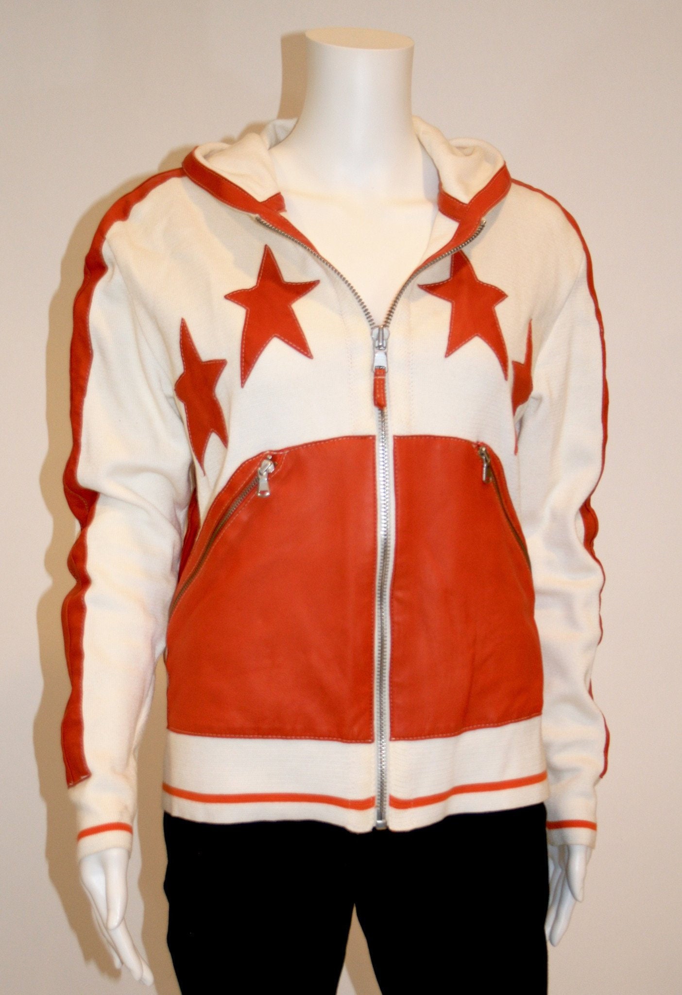 Vintage 1980s Thierry Mugler Leather and Knit Bomber Unisex Jacket