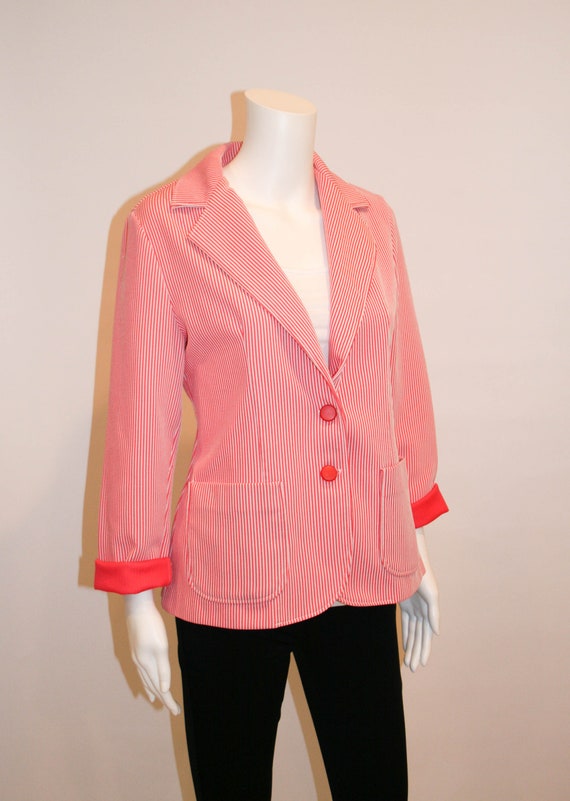 Vintage Coral and White Striped Alfred Dunner Jac… - image 1