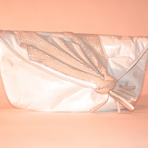 Vintage White Leather Clutch Style Handbag, Vintage Handbags