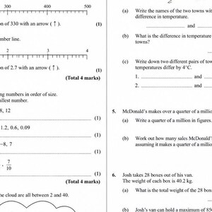 Könnte beinhalten: Ein schwarz-weißes Arbeitsblatt für GCSE Mathematik Foundation Tier von Studyverse, Seite 1. Das Dokument enthält sieben nummerierte mathematische Aufgaben zu Zahlenstrahlen, Zahlenreihen, Vielfachen, einer Karte und Textaufgaben.