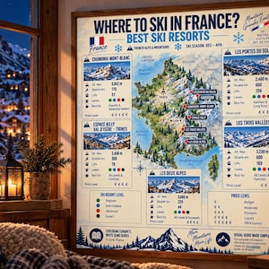 France Ski Map & Alpine Wall Art – 3 Digital Files – Printable Ski Poster