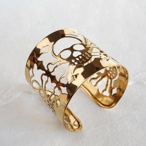 Brass skull cuff bracelet silver option cutout laser cut image 3