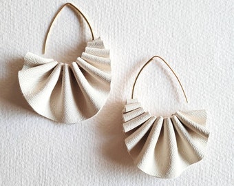 Leather pleated hoop leather earrings choose color stunning handmade statement jewelry hoops pleats please