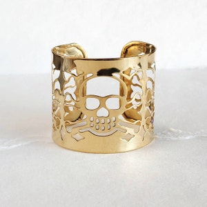 Brass skull cuff bracelet silver option cutout laser cut image 1