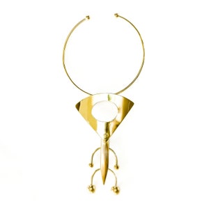 Modern wearable art runway brass statement piece brass spheres geometric handcrafted