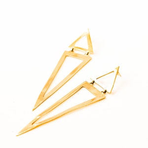 Brass large triangle tribal Triad Earrings