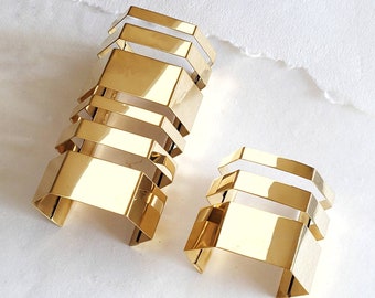 Brass Octagonal Cuff bracelet bold runway geometric modern