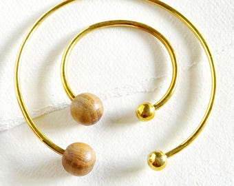 Gargantilla de madera de huerto, collar de latón, joyería de cuentas de madera